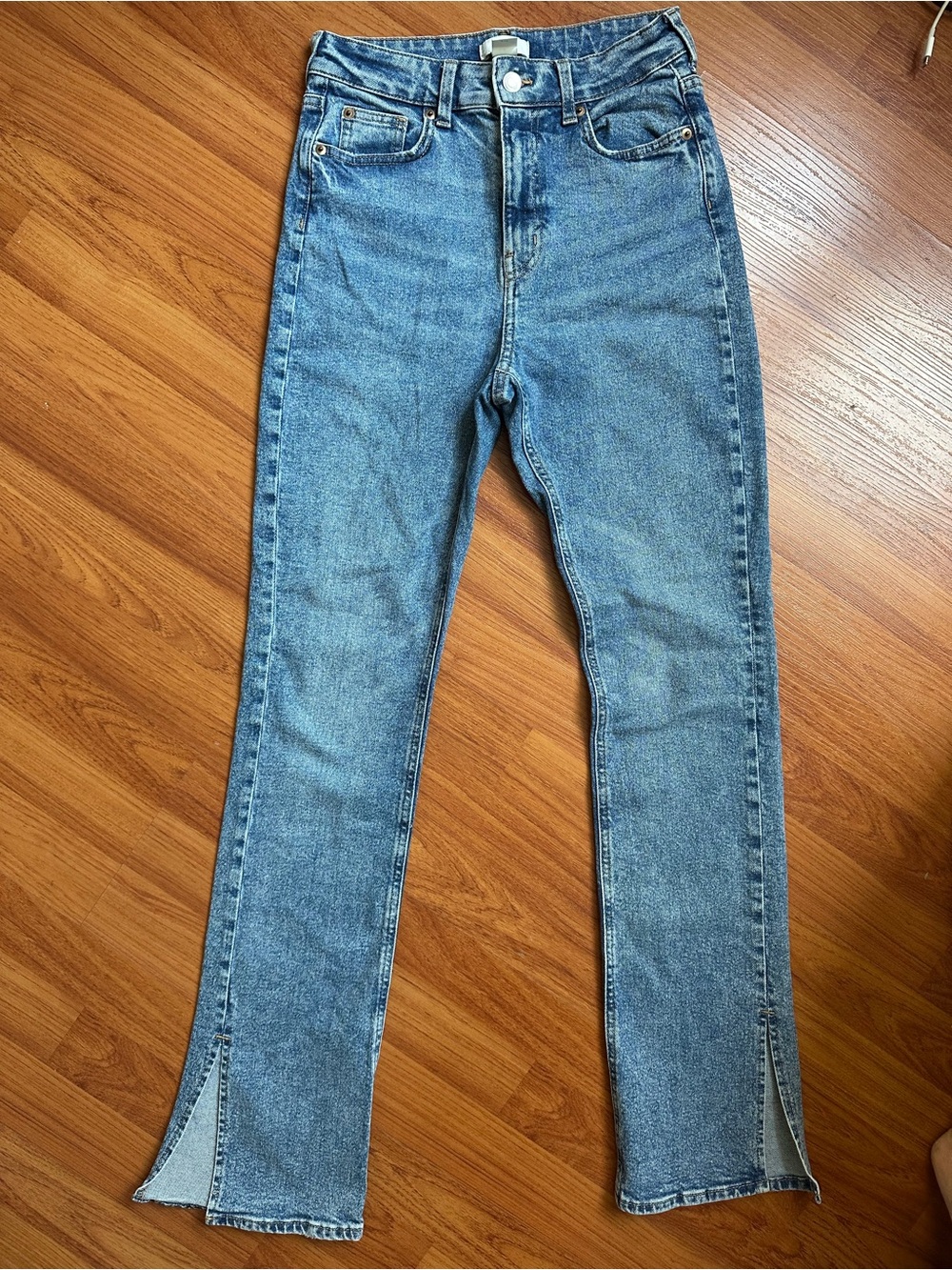 H&M Light Blue Straight Leg Jeans with Hem Slits